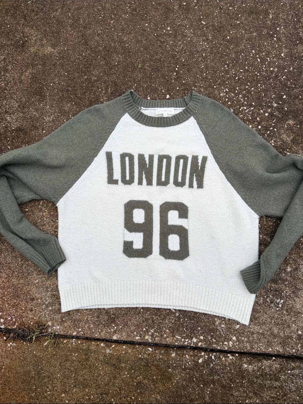 Ultra Flirt Olive Green & White Raglan Sweater. Size M